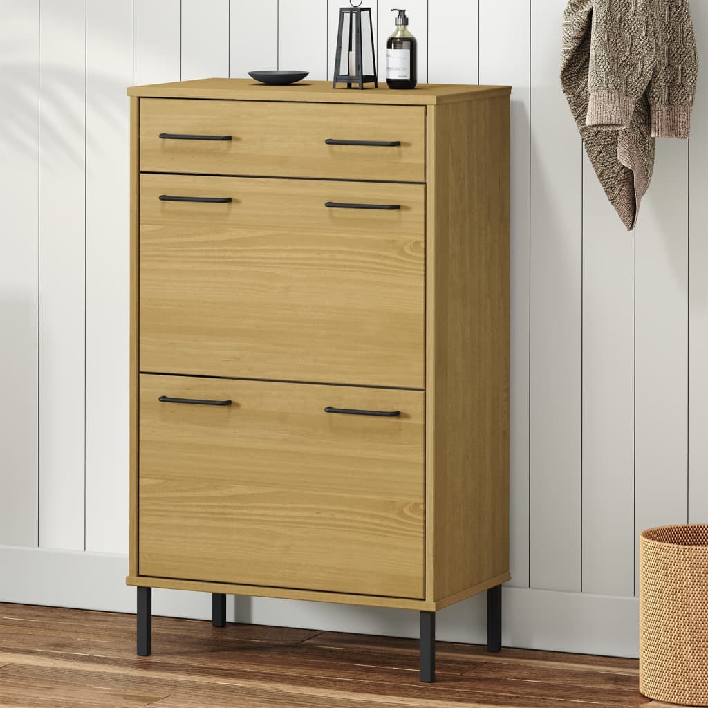 vidaXL Shoe Cabinet Hidden Shoe Organizer with 2 Flip Drawers Solid Pine Wood
