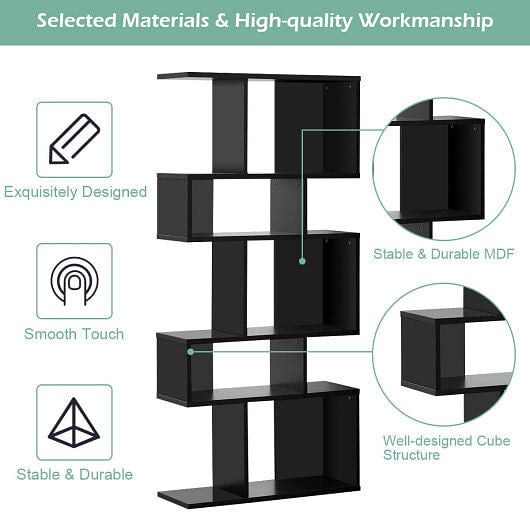 5 Cubes Ladder Shelf Corner Bookshelf Display Rack Bookcase-Black